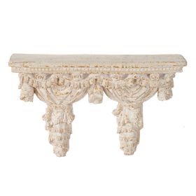 Siry 20 Inch Antique Wall Shelf, Carved Home Decor Accent, White Magnesium