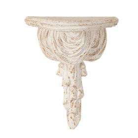 Siry 14 Inch Antique Wall Shelf Plaque, Vintage Carved, White Magnesium