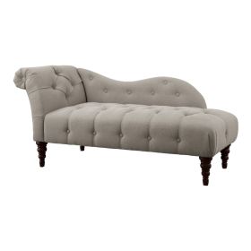 Selena 66 Inch Chaise Lounger, Tufted Beige Polyester, Brown Solid Wood