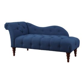 Selena 66 Inch Chaise Lounger, Tufted Blue Polyester, Brown Solid Wood