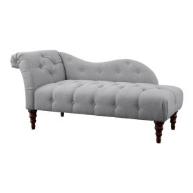 Selena 66 Inch Chaise Lounger, Tufted Gray Polyester, Brown Solid Wood
