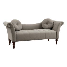 Ria 75 Inch Settee Chaise, 2 Pillows, Beige Polyester, Brown Solid Wood