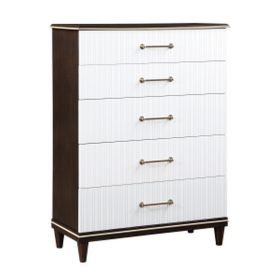 Shim 54 Inch Tall Dresser Chest with 5 Drawers, White, Cherry Brown Wood