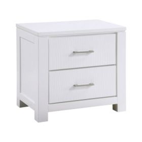 Roni 26 Inch Nightstand, 2 Drawers, Embossed Design, White Solid Wood