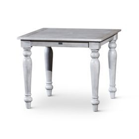 35 Inch Side End Table, Square Slatted Top, Multi Step Silver Gray Finish