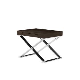 Rix 21 Inch Side End Table, 1 Drawer, X Steel Legs, Espresso Brown Wood
