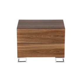 Sam 20 Inch Nightstand, 2 Drawers, Walnut Brown, High Polished Metal Legs