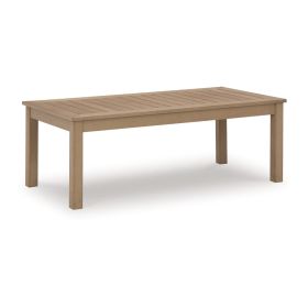 Karo 49 Inch Outdoor Coffee Table, Slatted Top, Modern Style, Natural Brown
