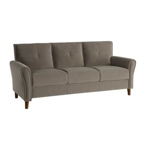 Sarah 80 Inch Sofa, Brown Velvet, Stitch Tufting, Reversible Cushions