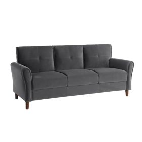 Sarah 80 Inch Sofa, Gray Velvet, Stitch Tufting, Reversible Cushions