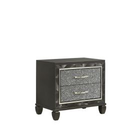 Ren 28 Inch Nightstand with 2 Glitter Front Storage Drawers, Black, Silver
