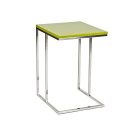 Zen 23 Inch Side Table, Rectangular Tray Top, C Shape Chrome Frame, Green