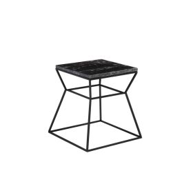 Lio 18 Inch Side End Table, Square Marble Top, Open Hourglass Frame, Black