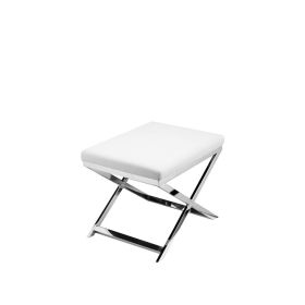 Sovi 20 Inch Accent Stool Ottoman, X Steel Legs, White Faux Leather