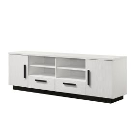 Sda 71 Inch TV Media Console, Door Cabinets, Drawers, Black Handles, White