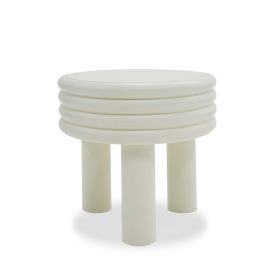 Cid Finley 20 Inch Side End Table, Round Tiered Design, White Gloss Wood