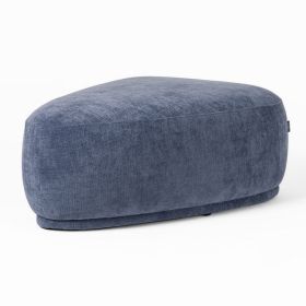 Reno Kini 44 Inch Ottoman, River Rock Shape, Blue Polyester, Wood Frame