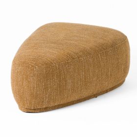 Reno Kini 44 Inch Ottoman, River Rock Shape, Yellow Polyester, Wood Frame