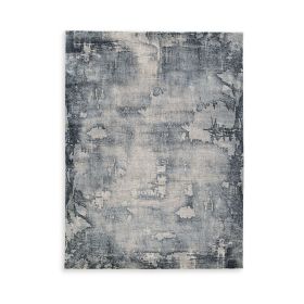 Richard 8 x 11 Area Rug, Blue Gray Polyester, Abstract Style, Latex Backing