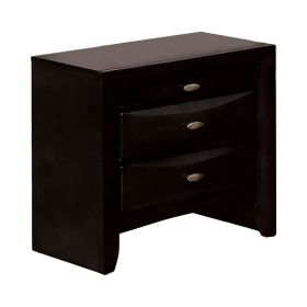Simo Nightstand, Spacious Top, Metal Knobs, 3 Drawers, Black Solid Wood