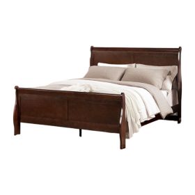 Ryla Twin Size Bed, Sleigh Panel Headboard, Dark Cherry Brown Solid Wood