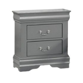 Ryla Nightstand, 2 Drawers, Light Gray Solid Wood, Nickel Drop Handles