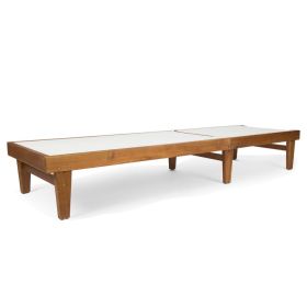 Liam Outdoor Chaise Lounger, Ergonomic White Mesh Seat, Brown Acacia Wood