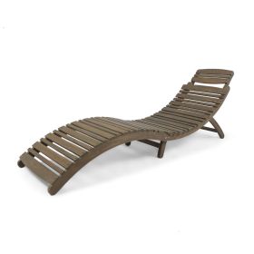Hanie Outdoor Foldable Chaise Lounger, 73 Inch, Slatted Gray Acacia Wood