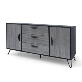 Sideboard Cabinet Console with 3 Drawer, 2 Door, 59 Inch, Iron, Gray Wood