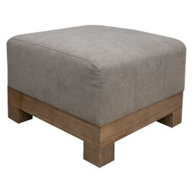 Sama Ottoman, 28 Inch, Solid Pine Wood, 28 Inch, Almond Gray Polyester