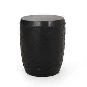 Outdoor Side End Table, 16 Inch Lattice Pattern, Black Concrete Finish
