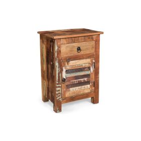 Side End Table, Storage, 25 Inch Black Metal, Natural Distressed Wood