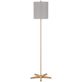 Plue 62 Inch Floor Lamp, Brown Pole w Star Wood Base, White Shade