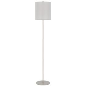 Plue 63 Inch Floor Lamp, Chrome Pole Round Base, Off White Drum Shade