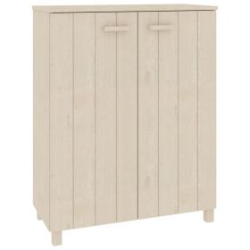 Shoe Cabinet, 2 Slatted Doors, Honey Brown Solid Pine Wood, 33x16x42In