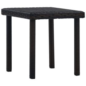 Outdoor Side End Table, 16 Inch Square Top, Woven Brown Poly Rattan