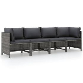 Ley 4pc Outdoor Modular Sofa Set, Dark Gray Polyester, Poly Rattan