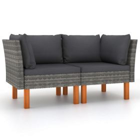 Casey 2pc Modular Outdoor Corner Loveseat, Gray Rattan Fabric Cushions