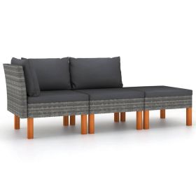 Reem Outdoor 3pc Modular Sofa Set, Gray Poly Rattan Frame, Polyester