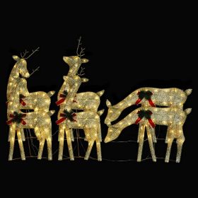 Outdoor 6 Reindeer Christmas Decoration, Red Bow, 180 Gold LEDs, Steel