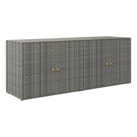 Outdoor Storage Cabinet, 78 Inch Gray Poly Rattan and Brown Solid Wood