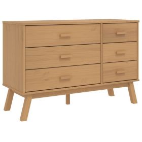 Sideboard Cabinet Dresser, 6 Drawers, Modern 44 Inch Brown Solid Wood