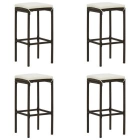 Vian Outdoor Barstool Set of 4, Brown Poly Rattan, Cream Polyester