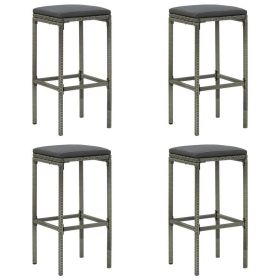 Vian Outdoor Barstool Set of 4, Gray Poly Rattan and Polyester Seats