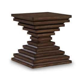 Reem Side End Table, Square Geometric Hourglass, 28 Inch Dark Brown