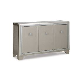 Sideboard Cabinet, Mirrored Top, 54 Inch, Adjustable Shelves, Silver