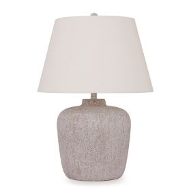 Rey Table Lamp, Empire Fabric Shade, 27 Inch Ivory Pot Metal Base