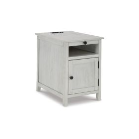 Gena Side End Table, Shelf and Pull Out Tray, White Solid Wood 24 Inch