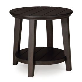 Liu Side End Table w Bottom Shelf, 26 Inch Round Cherry Brown Plank