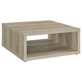 Rizz Coffee Table, Square Cube Design Open Shelf, 36 Inch Light Brown